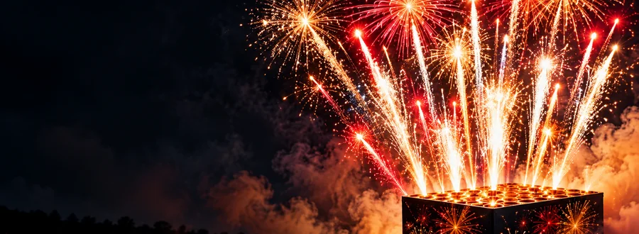 Feuerwerksbatterie mit Funken und Feuerwerk